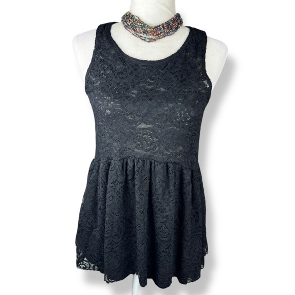 Y2K Peplum Black Lace Top Womens Size Small Fairy Grunge Whimsigoth USA Made